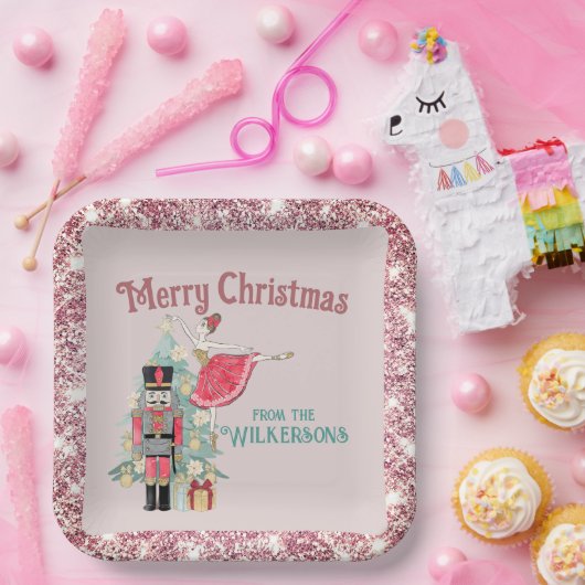 Hübscher rosa Glitzer und Aquamariner Nutcracker W Pappteller (Party)