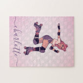 Hübscher Rosa Haar Rollerblading Skater Name Puzzle (Horizontal)
