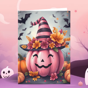 Hübscher rosa Halloween-Kürbis Jack-o-lantern Karte