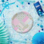 Hübscher rosa Hundsrosen-Falsch-Patchwork-Papierte Pappteller (Party)