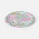 Hübscher rosa Hundsrosen-Falsch-Patchwork-Papierte Pappteller (Schrägansicht)