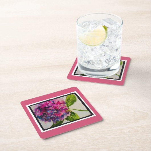 Hübscher rosa Hydrangea-Untersetzer Rechteckiger Pappuntersetzer (Vor Ort)