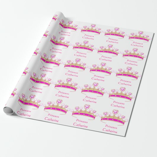 Hübscher rosa individueller Name Prinzessin-Crown Geschenkpapier (Ungerollt)