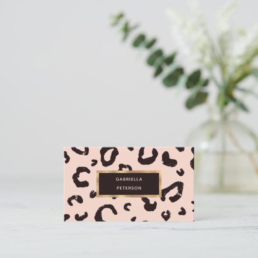 Hübscher, rosa Leopardengoldrahmen Visitenkarte (Stehend Vorderseite)