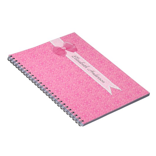 Hübscher rosa Medaillon-Damast-niedlicher Bogen Notizblock (Rechte Seite)