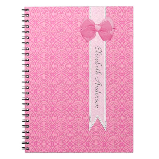 Hübscher rosa Medaillon-Damast-niedlicher Bogen Notizblock (Vorderseite)