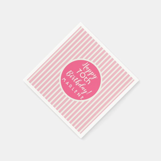 Hübscher rosa Pastellstreifen 70. Geburtstag Serviette (Ecke)