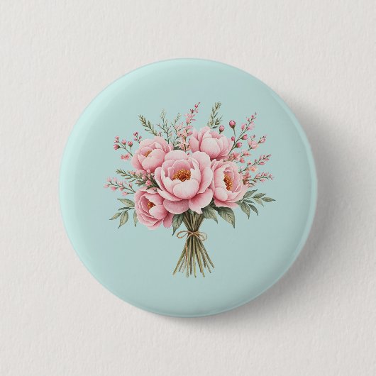 Hübscher rosa Pfingstrosen-Blumenstrauß Button (Vorderseite)
