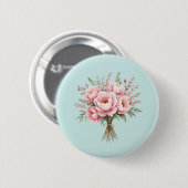Hübscher rosa Pfingstrosen-Blumenstrauß Button (Vorne & Hinten)