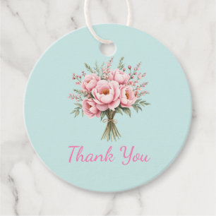 Hübscher rosa Pfingstrosen-Blumenstrauß Dankeschön Geschenkanhänger