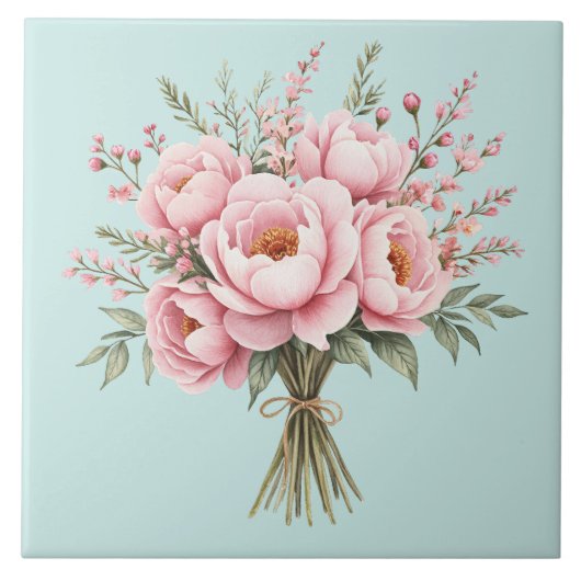 Hübscher rosa Pfingstrosen-Blumenstrauß Fliese (Vorderseite)