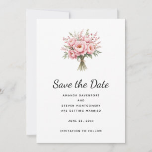 Hübscher rosa Pfingstrosen-Blumenstrauß Hochzeit Save The Date