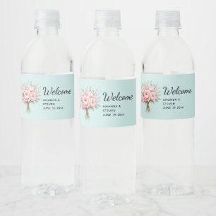 Hübscher rosa Pfingstrosen-Blumenstrauß Hochzeitsb Wasserflaschenetikett