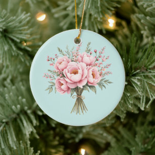 Hübscher rosa Pfingstrosen-Blumenstrauß Keramik Ornament