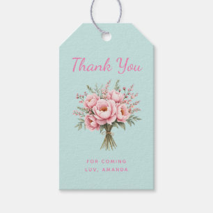 Hübscher rosa Pfingstrosen-Blumenstrauß-Party-Dank Geschenkanhänger