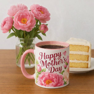 Hübscher rosa Pfingstrosen-Muttertags-Blumen-Tasse Tasse
