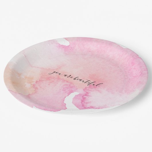 Hübscher rosa PfirsichWatercolor Pappteller (Schrägansicht)