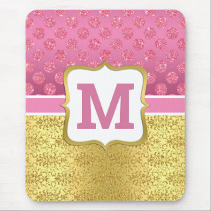 Hübscher Rosa Princess Glitzer Dots & Gold Mousepad