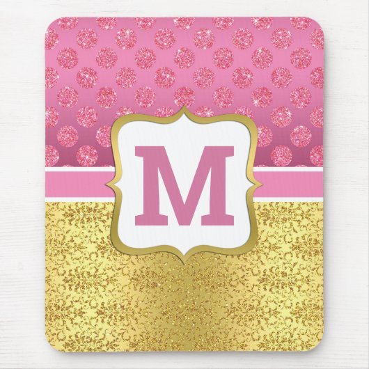 Hübscher Rosa Princess Glitzer Dots & Gold Mousepad (Vorne)