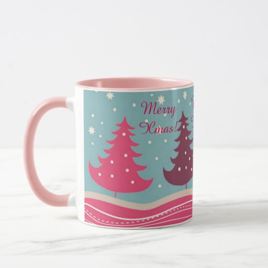 Hübscher rosa Retro fröhlicher Weihnachtsbaum, Tasse (Links)