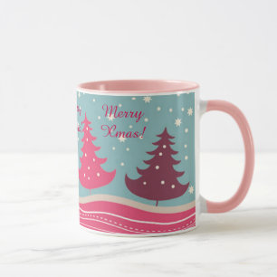 Hübscher rosa Retro fröhlicher Weihnachtsbaum, Tasse