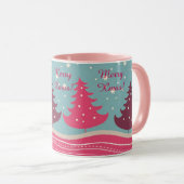 Hübscher rosa Retro fröhlicher Weihnachtsbaum, Tasse (VorderseiteRechts)