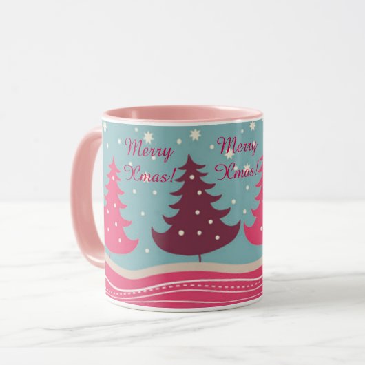 Hübscher rosa Retro fröhlicher Weihnachtsbaum, Tasse (Vorderseite Links)