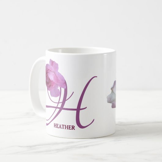 Hübscher Rosa Rosa Blütenname Kaffeetasse (Vorderseite Links)