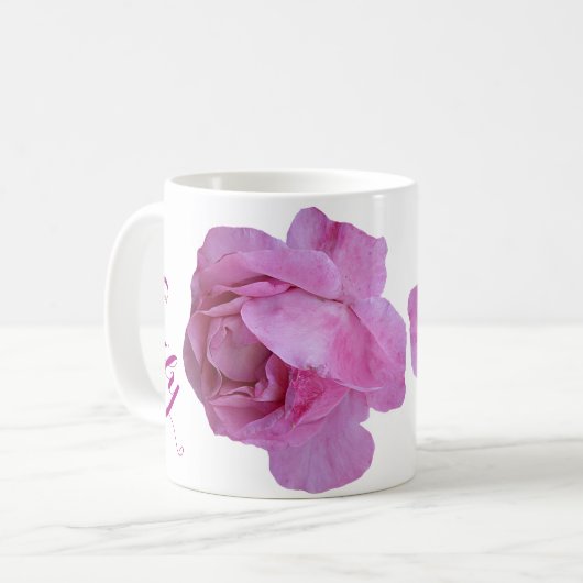 Hübscher Rosa Rosa-Blütenname Kaffeetasse (Vorderseite Links)