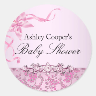 Hübscher Rosa-Rosen-Baby-Party-Aufkleber Runder Aufkleber