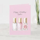 Hübscher Rosa Rosenblüten-Nagellack Geburtstag Karte (Vorderseite)