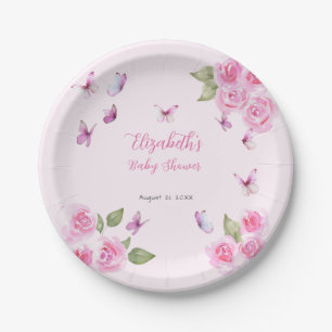 Hübscher rosa Schmetterling Baby Shower Papierplat Pappteller
