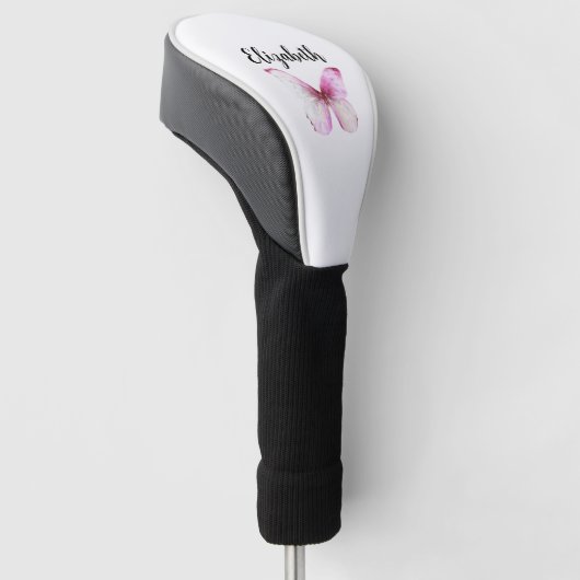 Hübscher rosa Schmetterling mit individuellen Name Golf Headcover (angewinkelt)