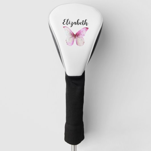 Hübscher rosa Schmetterling mit individuellen Name Golf Headcover (Vorderseite)