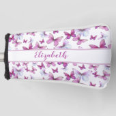 Hübscher rosa Schmetterling mit individuellen Name Golf Headcover (Vorderseite)