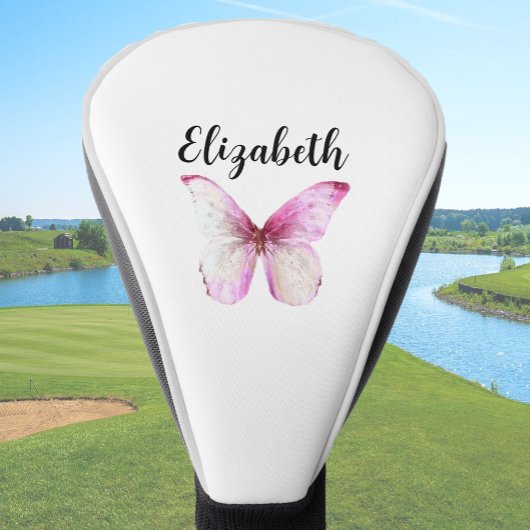 Hübscher rosa Schmetterling mit individuellen Name Golf Headcover