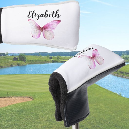 Hübscher rosa Schmetterling mit individuellen Name Golf Headcover