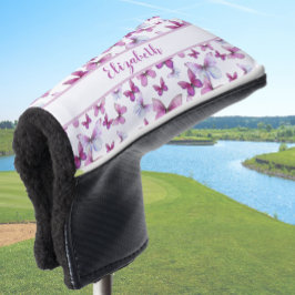 Hübscher rosa Schmetterling mit individuellen Name Golf Headcover