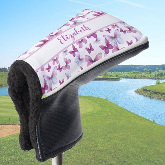 Hübscher rosa Schmetterling mit individuellen Name Golf Headcover