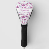 Hübscher rosa Schmetterling mit individuellen Name Golf Headcover (Vorderseite)