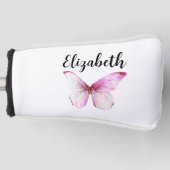 Hübscher rosa Schmetterling mit individuellen Name Golf Headcover (Vorderseite)