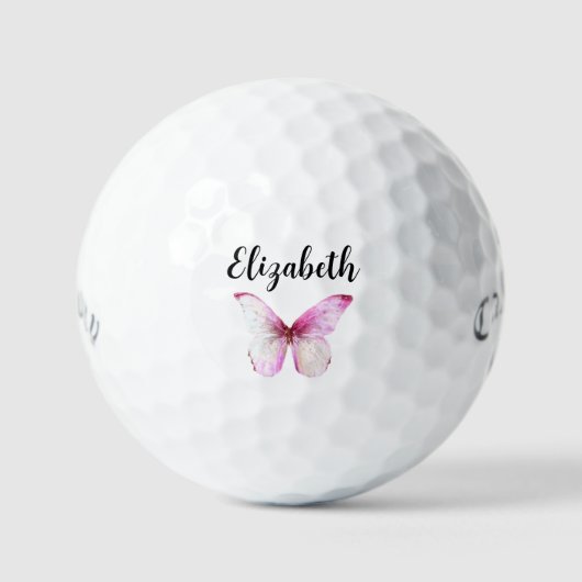 Hübscher rosa Schmetterling mit individuellen Name Golfball (Vorderseite)