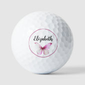 Hübscher rosa Schmetterling mit individuellen Name Golfball (Vorderseite)
