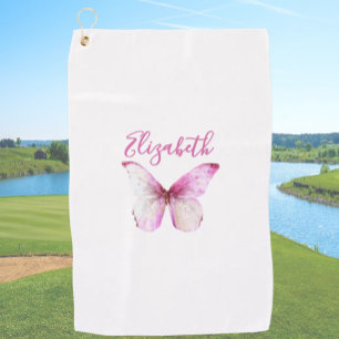 Hübscher rosa Schmetterling mit individuellen Name Golfhandtuch