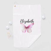 Hübscher rosa Schmetterling mit individuellen Name Golfhandtuch (Insitu)