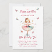 Hübscher Rosa Schmetterling und Ballerina Geburtst Einladung (Vorderseite)