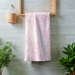 Hübscher Rosa-Spitzen-Look Floral Badhandtuch Set