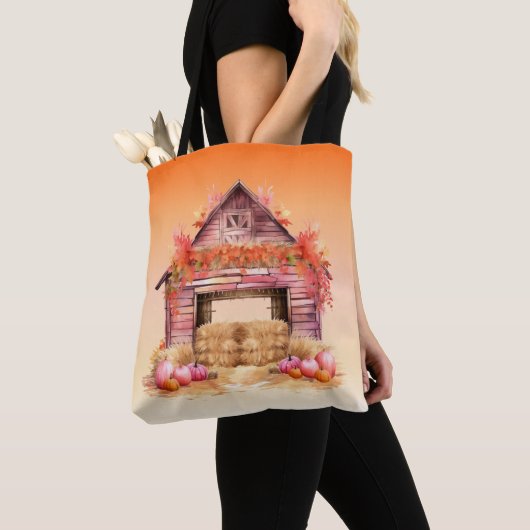 Hübscher rosa Stall und Pumpkins Orange Halloween Tasche (Von Nahem)