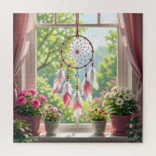 Hübscher Rosa Traumfänger und Pflanzen auf der Fen Puzzle