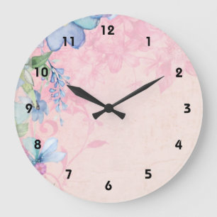 Hübscher rosa und blauer Blumenhintergrund Große Wanduhr